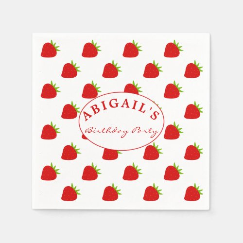Cute Strawberry Pattern Personalized  Napkins