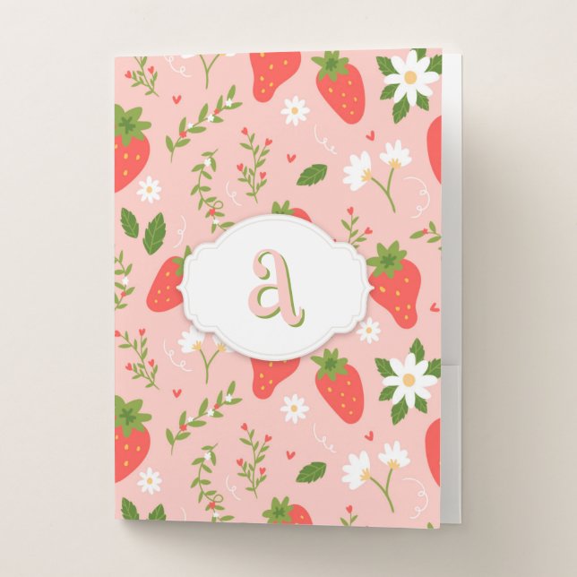 Cute Strawberry Pattern Pocket Folder (Front)