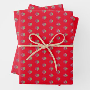 Cute Strawberry Pattern Red Wrapping Paper Sheets