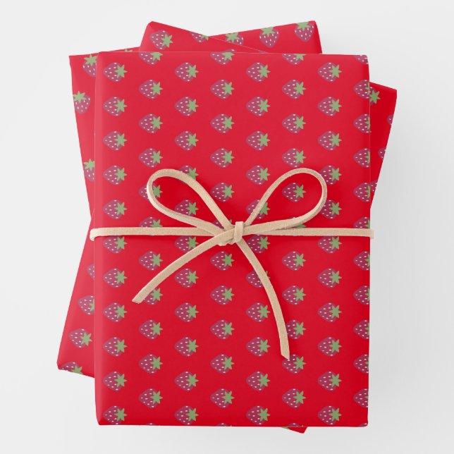 Cute Strawberry Pattern Red Wrapping Paper Sheets (In situ)