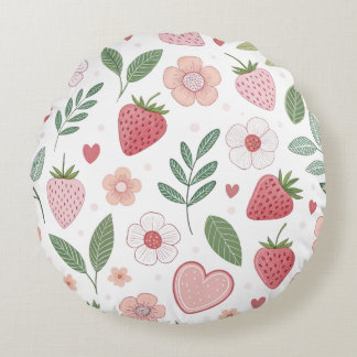 Cute Strawberry Pattern Round Pillow
