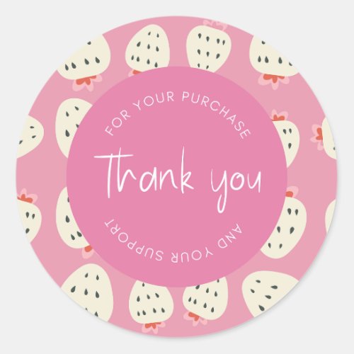 Cute Strawberry Pattern Thank You Packaging Classic Round Sticker