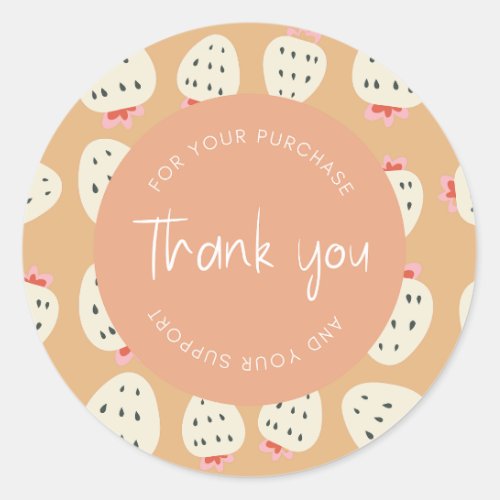 Cute Strawberry Pattern Thank You Packaging Classic Round Sticker