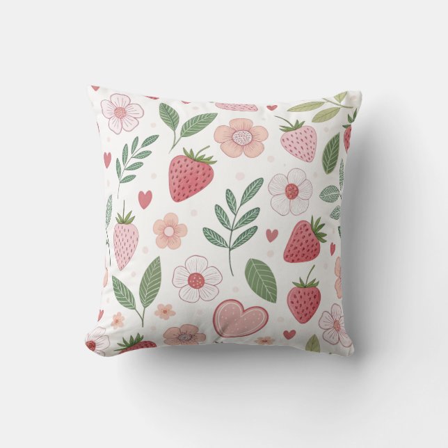 Cute Strawberry Pattern Throw Pillow (Front)