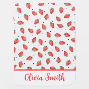 Cute Strawberry Pattern with custom Name Baby Blan Baby Blanket