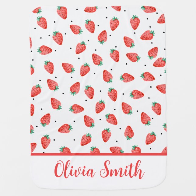 Cute Strawberry Pattern with custom Name Baby Blan Blanket (Front)