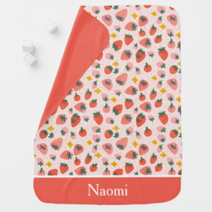 Cute Strawberry Pattern with custom Name   Baby Blanket