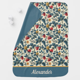 Cute Strawberry Pattern with custom Name Baby Blanket