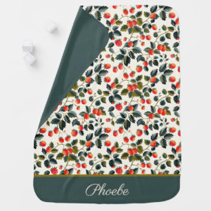 Cute Strawberry Pattern with custom Name   Baby Blanket