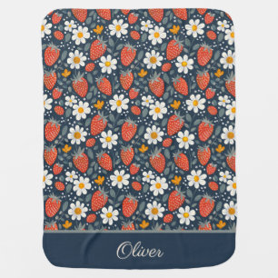 Cute Strawberry Pattern with custom Name Baby Blanket