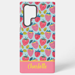 Cute Strawberry Pattern with custom Name   Samsung Galaxy S22 Ultra Case