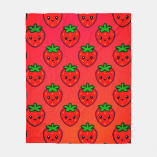 Cute Strawberry Pattern with Smiling Faces on Grad Fleece Blanket
