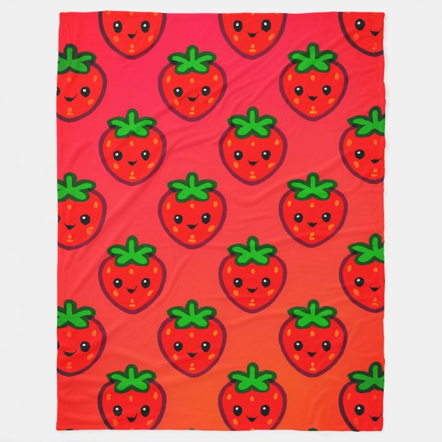 Cute Strawberry Pattern with Smiling Faces on Grad Fleece Blanket (Front)