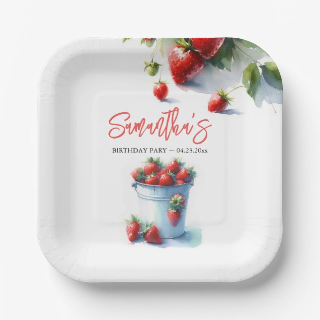Cute Strawberry Personalized Paper Plates (Front)
