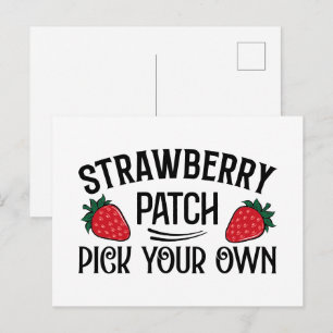 Cute strawberry pick your own business  postcard