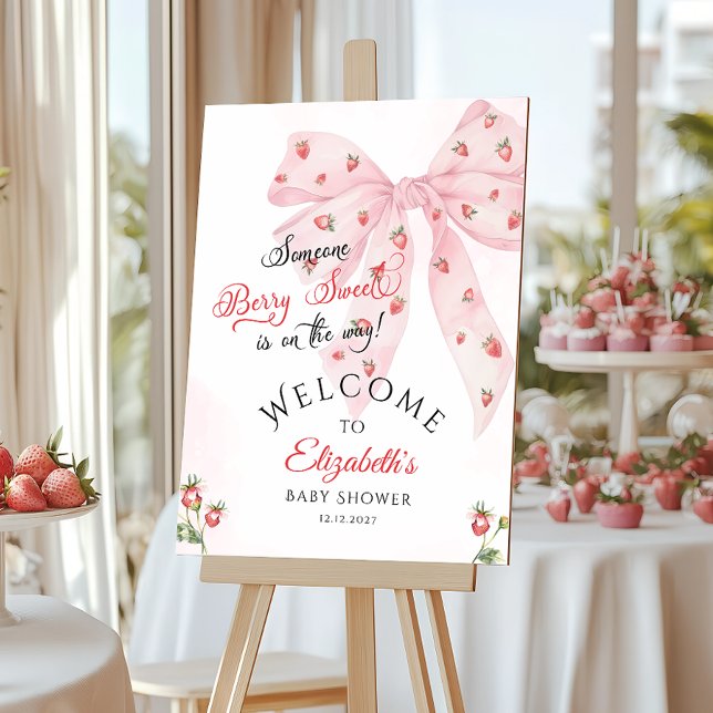 Cute Strawberry Pink Bow Baby Shower Welcome  Foam Board (Creator Uploaded)
