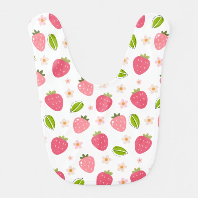 Cute Strawberry Pink Girls 1st Birthday Baby Bib (Front)