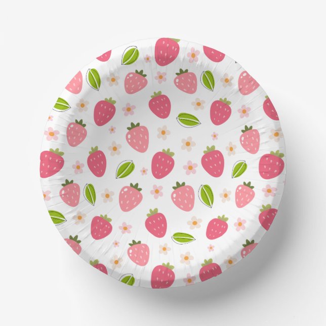 Cute Strawberry Pink Girls Birthday Paper Bowl (Front)