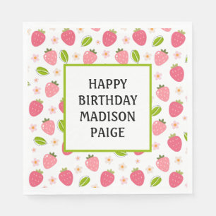 Cute Strawberry Pink Girls Birthday Paper Napkin