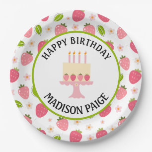 Cute Strawberry Pink Girls Birthday Paper Plate