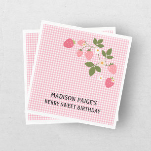 Cute Strawberry Pink Girls Birthday Paper Plate Napkins
