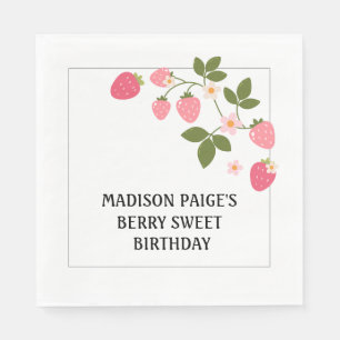 Cute Strawberry Pink Girls Birthday Paper Plate Napkins