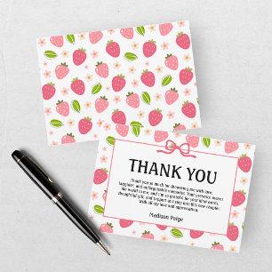 Cute Strawberry Pink Girls Birthday Thank You Card