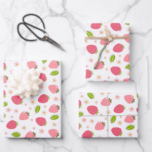 Cute Strawberry Pink Girls Birthday Wrapping Paper Sheets