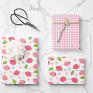 Cute Strawberry Pink Girls Birthday Wrapping Paper Sheets