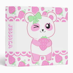 Cute Strawberry pink Kawaii Panda bear 3 Ring Binder