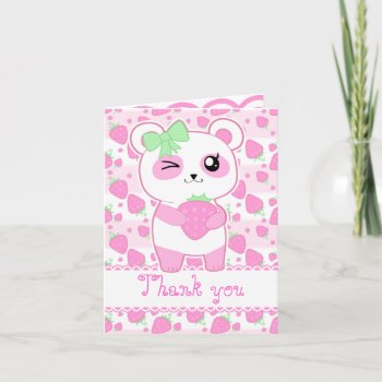 Cute Strawberry Pink Kawaii Panda Bear Birthday Card by DiaSuuArt at Zazzle