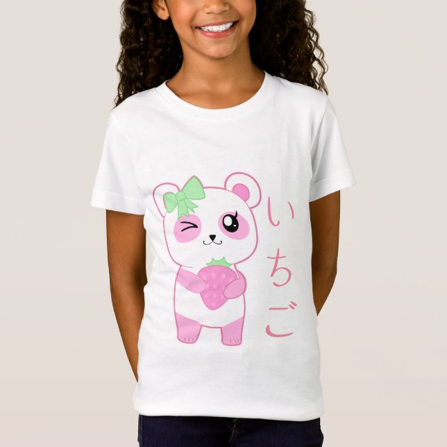 Cute Strawberry pink Kawaii Panda bear japanese T-Shirt (Front)