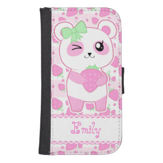 Cute Strawberry pink Kawaii Panda bear Wallet Phone Case For Samsung Galaxy S4