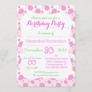 Cute Strawberry pink Kawaii Panda birthday party Invitation