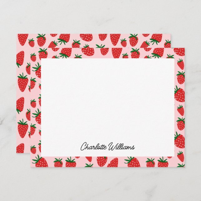 Cute Strawberry Pink Pattern Personalized Note Card (Front/Back)