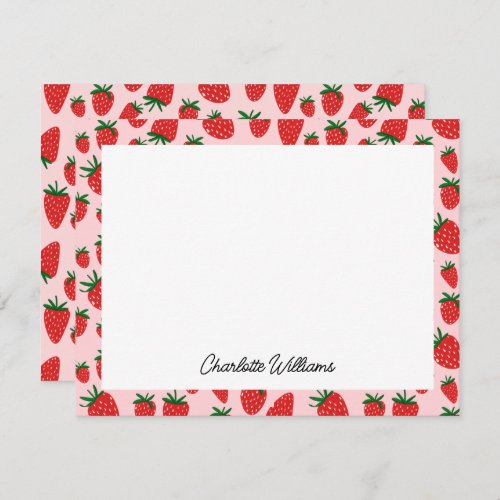 Cute Strawberry Pink Pattern Personalized Note Card