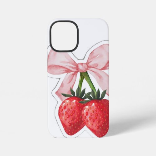 Cute Strawberry Pink Ribbon Bow Aesthetic Spiral  iPhone 12 Mini Case