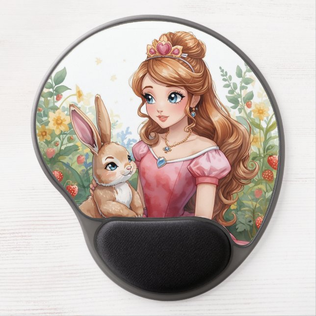 Cute Strawberry Princess with Bunny  Gel Mouse Pad (Front)