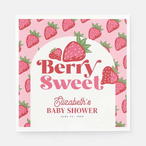 Cute Strawberry Red Pink Berry Sweet Baby Shower Napkins