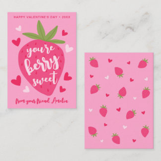 Cute Strawberry Sweet Berries Hearts Valentines Note Card