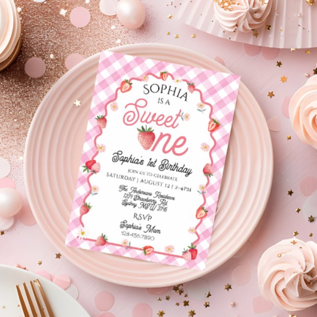 Cute Strawberry Sweet One First Birthday  Invitation (Creator Uploaded)