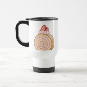 Cute Strawberry Swiss Roll Cake Watercolor Illustr Travel Mug