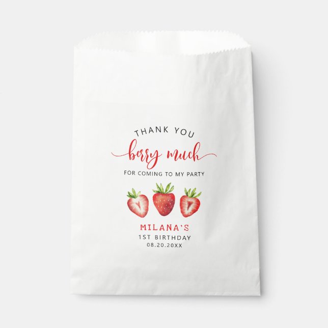 Cute Strawberry Thank You Berry Much Favor Bag (Front)