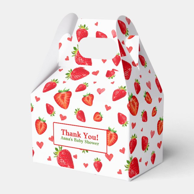 Cute Strawberry Themed Baby Shower Favor Boxes (Front Side)