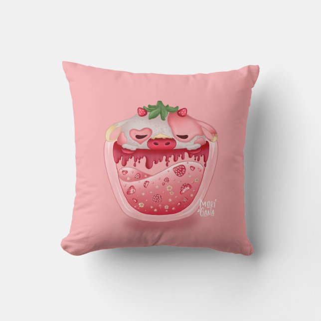 Cute Strawberry Throw Pillow — Kawaii Design (Front)