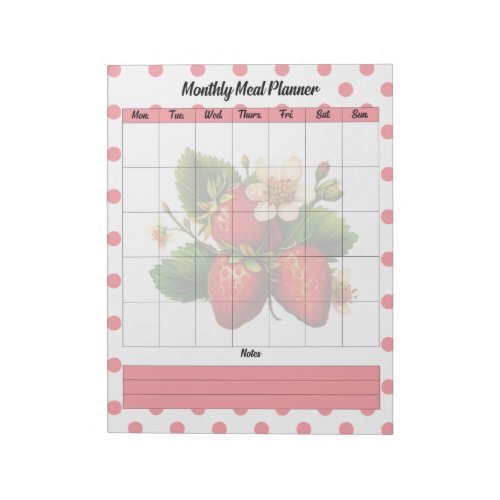 Cute Strawberry Treats Monthly Meal Plan Notepad