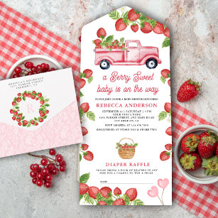 Cute Strawberry Truck Berry Sweet Baby Shower All In One Invitation