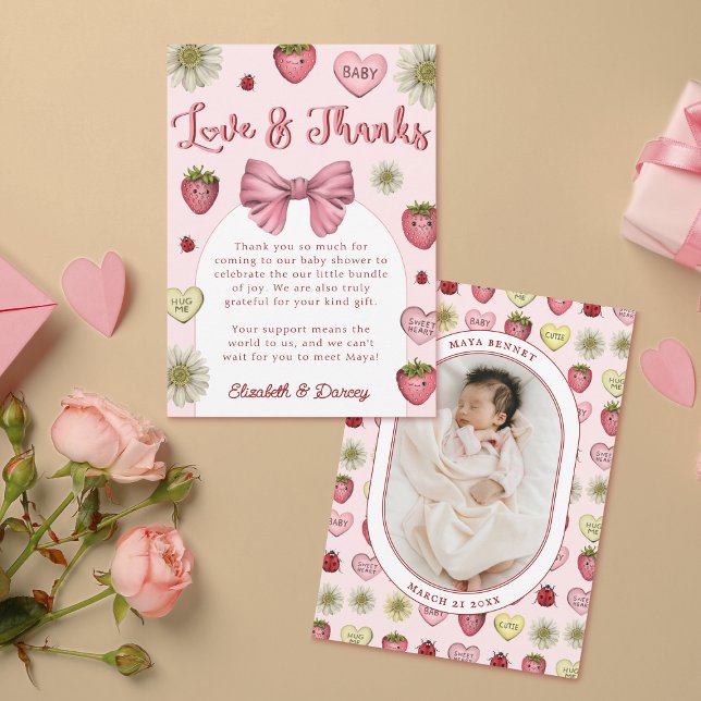 Cute Strawberry Valentines Baby Shower Thank You (Valentine's Day Baby Shower Thank you cards
)