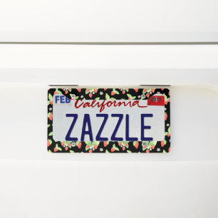 Cute Strawberry Watercolor Botanical Pattern License Plate Frame