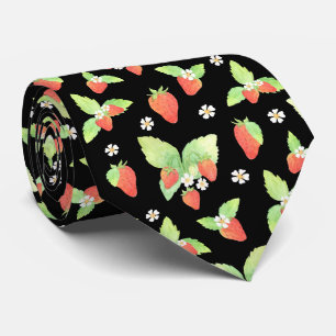 Cute Strawberry Watercolor Botanical Pattern Neck Tie